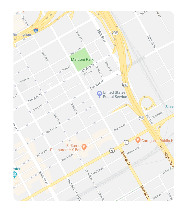 map with place markers and phone numbers to represent multi-location SMS