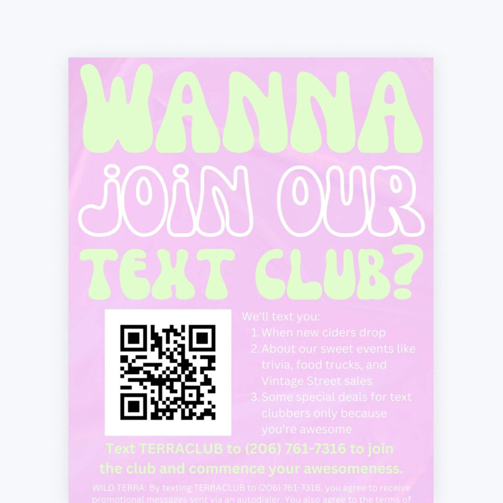 Poster example with text-to-subscribe QR code.