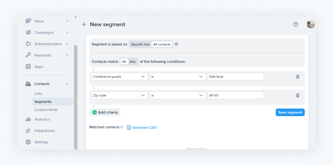 Creating a segment in SimpleTexting