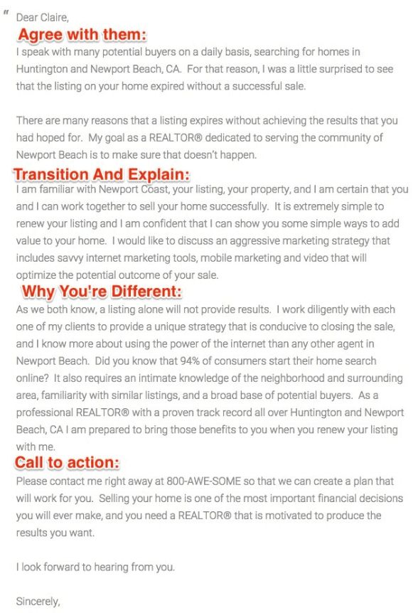 Example of an expired listing letter template