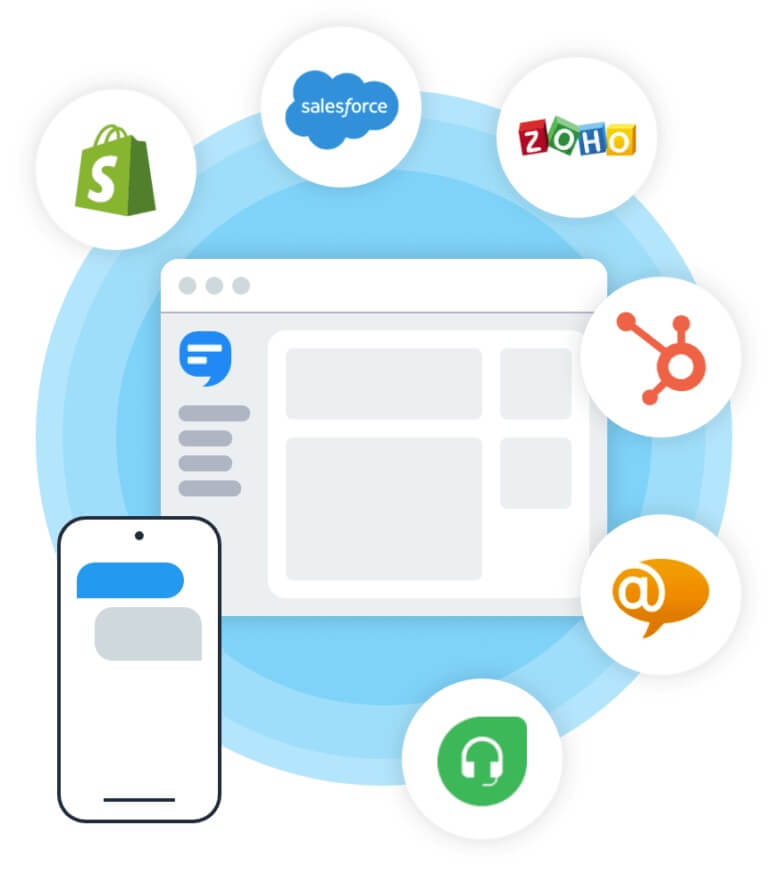 illustration of apps you can integrate with simpletexting's nonprofit SMS marketing tool