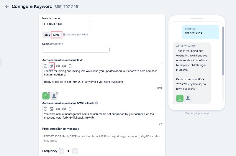 Setting your auto-confirmation message to MMS to attach virtual business card files
