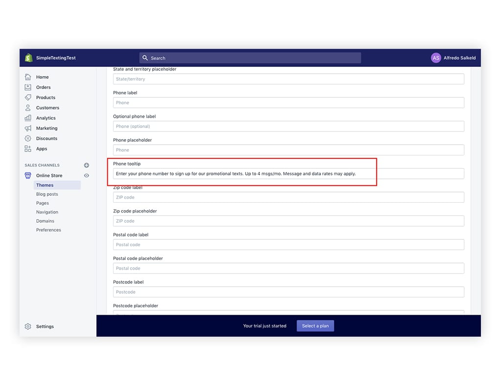 Adding an SMS marking disclaimer to Shopify