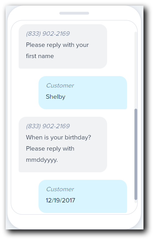 What a welcome text series looks like with data collection 