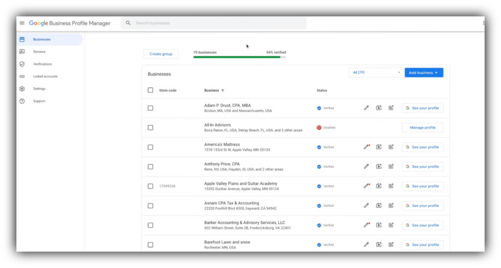 Locating business in Google Business Profile