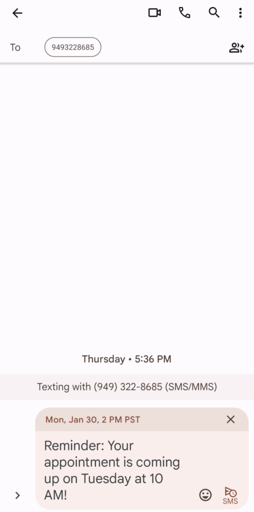 How a scheduled message looks in Google Messages