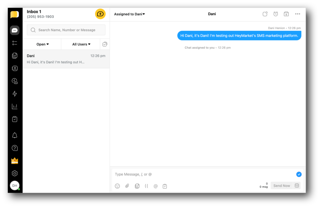 HeyMarket's SMS inbox view
