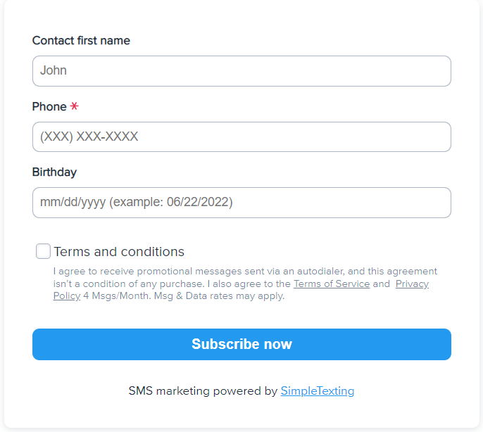 An example of a web opt-in form