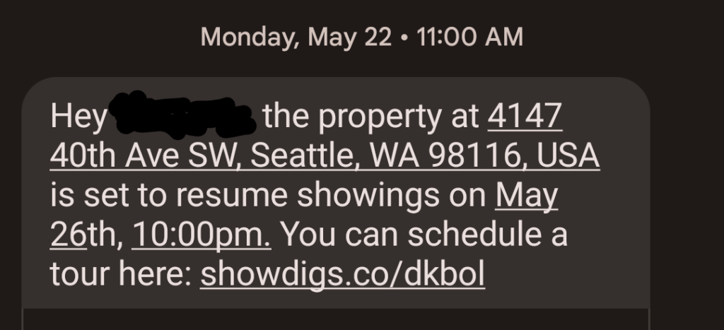A realtor follow-up text message example