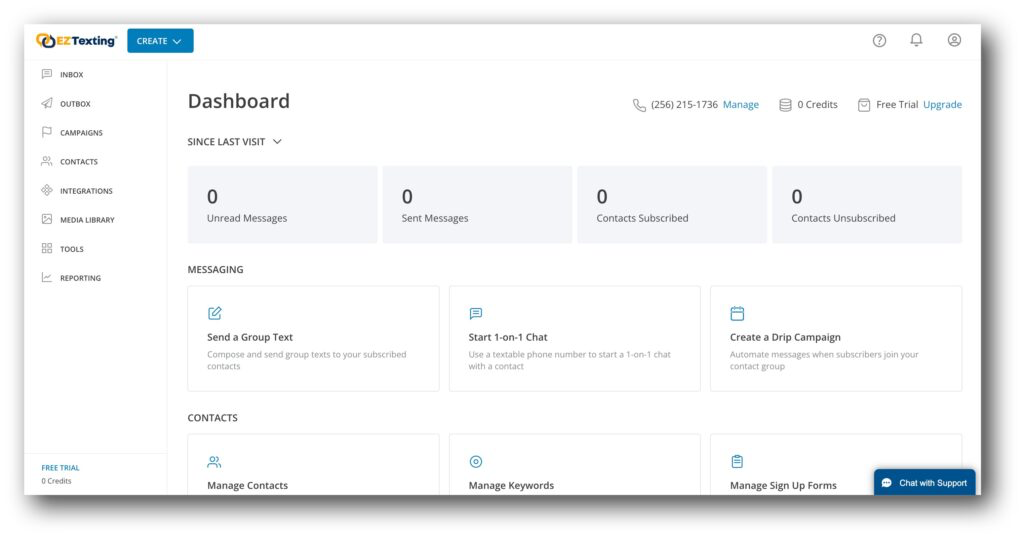 EZ Texting's B2B SMS dashboard 