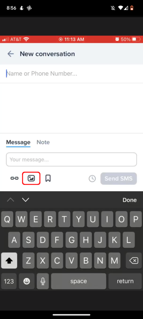 The media icon in the SimpleTexting mobile inbox