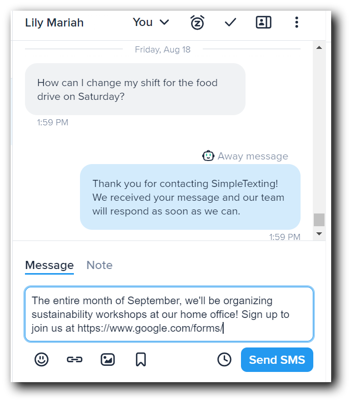 Sending an advocacy text through the inbox