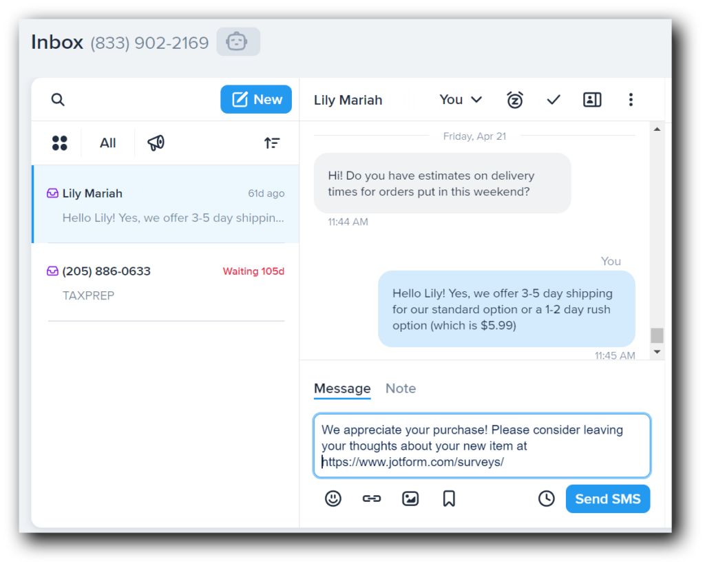 Two-way B2B SMS 