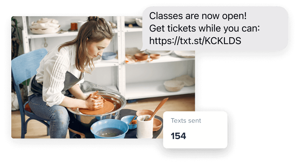 A pottery artist mass texts, “Classes are now open! Get tickets while you can: Link”
