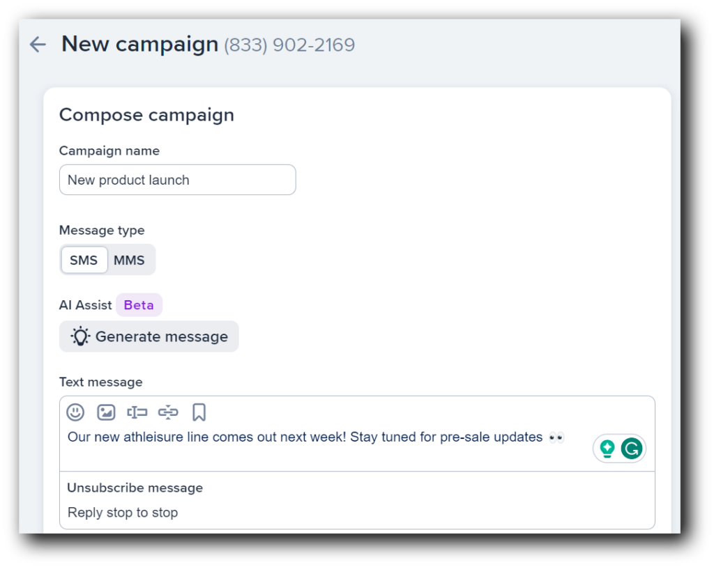 Writing a new campaign in SimpleTexting