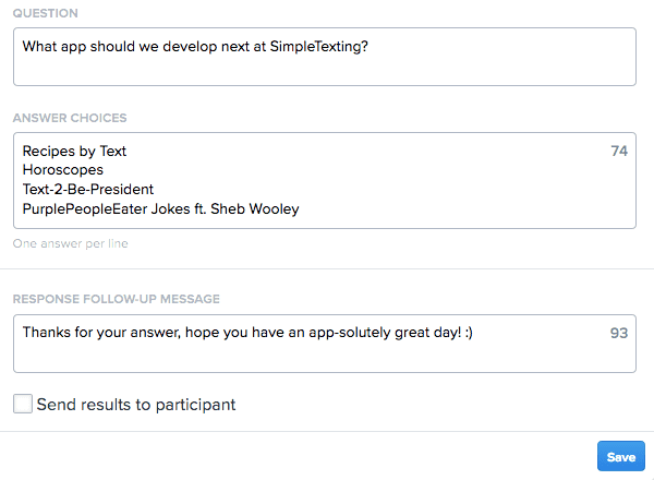 Screenshot of SimpleTexting Polling Subscribers dashboard app