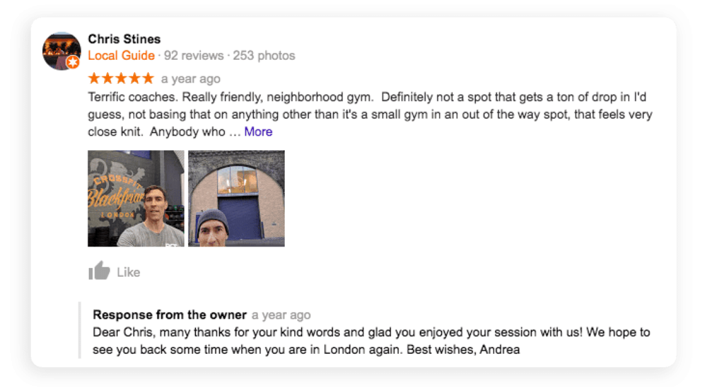 An example of responding to customer reviews
