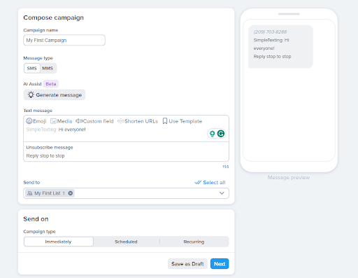 setting up your first SMS campaign in SimpleTexting