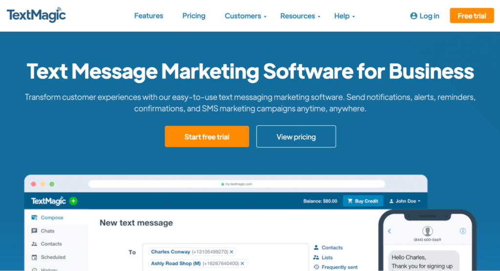 textmagic home page