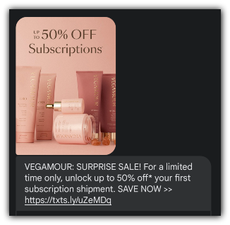 An example of a text from Vegamour with an image