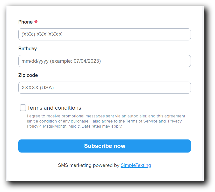 An example of a compliant opt-in web form 