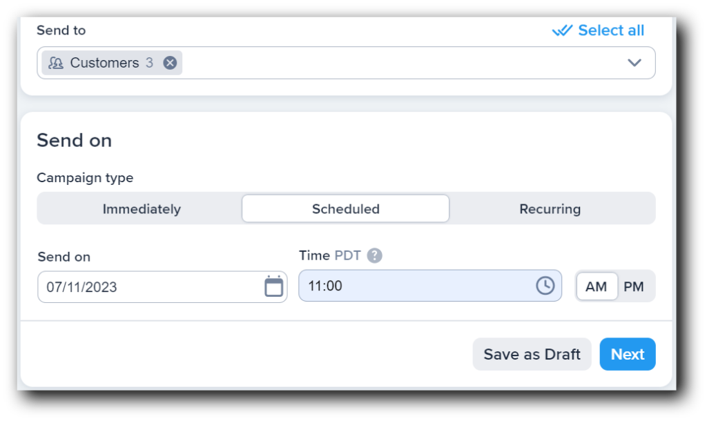 Scheduling a welcome text campaign